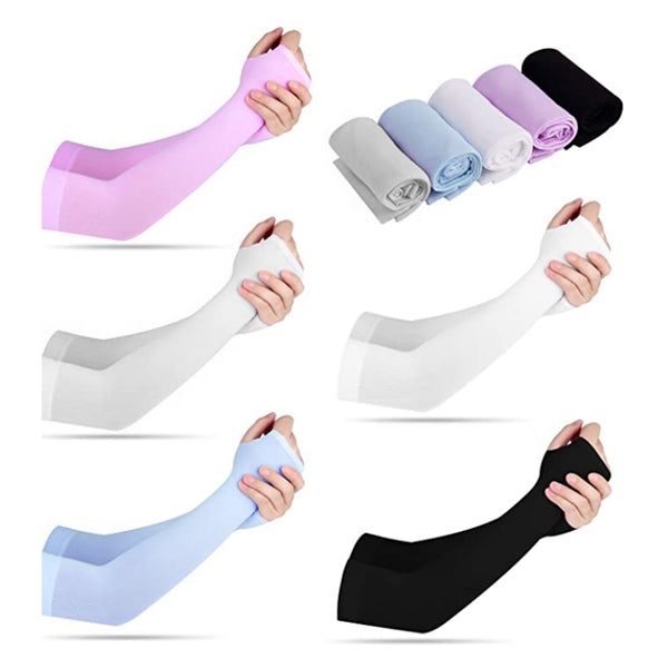 5 Pairs Unisex UV Sun Protection Arm Sleeves Ice Silk Arm Cooling Sleeves